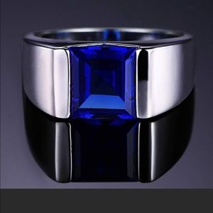 Men's 3.3ct Sapphire Ring - 925 Sterling Silver